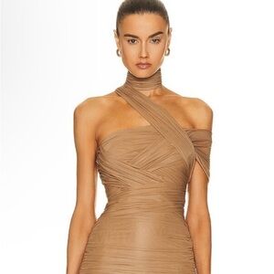 Alexander Wang Tan Asymmetrical One Shoulder Dress